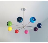 Metà Secolo Stile Multicolore Sputnik Ottone Lampadario 8 Perry Paralume Luci