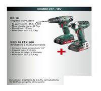 Metabo AVVITATORE A MASSA BATTENTE SSD18LTX200+TRAPANO AVVITATORE BS18