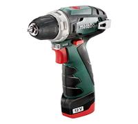 Metabo PowerMaxx 600984000 - Trapano avvitatore a batteria BS Basic da 12 V, con 2 batterie Li-Power (12 V/2,0 Ah) e caricatore LC 12 in scatola di cartone