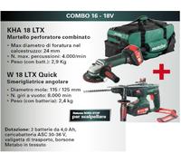 Metabo SMERIGLIATRICE ANGOLARE W18LTX+ MARTELLO PERFORATORE COMBINATO KHA18LTX
