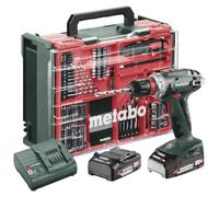 Metabo BS 18 Quick Set 602217710 - Trapano avvitatore a batteria (18 V, 2 x 2 Ah, caricatore SC 30, valigetta in plastica con officina mobile da 74 pezzi)