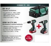 Metabo TRAPANO AVVITATORE BS 18 LT + AVVITATORE A MASSA BATTENTE 18LTX200