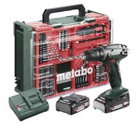 Metabowerke GmbH BS 18 Set Trapano avvitatore a batteria (18 V, 2 x 2 Ah, LiPOWER, caricatore SC 30, valigetta in plastica con 74 pezzi, mandrino a sgancio rapido, gancio per cintura) 602207710