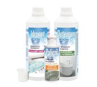 Metacril Kit Idronet 500 ml + Detergen 500 ml + Policril 200 ml + Dosatore, Igienizzante, Gel Detergente AntiGraffio e Cera per Superfici Acriliche, Ideale per Vasca Idromassaggio di Tutte Le Marche