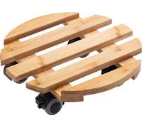 Metafranc Carrello portavasi Ø 300 mm - 60 kg - Piastra in bambù - Effetto Legno Naturale - Rotelle in TPE con 4 fissaggi/Rullo per Interni/fiorelli/Supporto per Il Trasporto per Piante / 825330