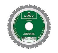 METAK HM - Lama per sega circolare multifunzione, 185 x 30 mm, per legno, metallo, alluminio, lama multiuso 185 mm, 28 denti per acciaio, anello di riduzione da 30 mm incluso