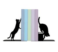 Metal Animal Bookends Bookcase Ornament | Black Cat Book Ends | Funny Book Ends For Bookworm Bookshelf Bookcase Desk Office Library Dorm Reading Nook Reader Librarian Teacher Student