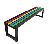 Metal Backless Garden Bench - Weather Resistant Iron Outdoor Seating for Balcony, Park, and School(Black+rainbow,40W150L45H)