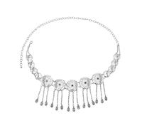 Metal Belly Dance Dress Belt Chains Long Tassel Carved Flower Waist Chain Women Turkish Jewelry(Silver)