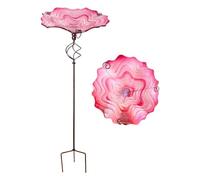 Metal Bird Bath, Standing Garden Feeder Pole, 10.59x30.98 Inches Animal Feeder with Ground Stake, Durable Glass Iron Material, Outdoor Garden Design with Sturdy Style, Bird Bath for Parakeet Parrot