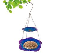 Metal Bird Feeder - Flower Design Double Layer Tray, Weatherproof Outdoor Station, Sturdy Crow Feeding Accessory, Finch Pet Aviary Patio Garden Indoor Viewing Activity for Birds