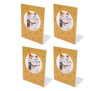 Metal Book Ends 4 Pack | Heavy Duty Book Support with Grip Base/Adjustable Space | Bookends for Office/School/Home | Scratch Deflecting Design, Black Finish (Lucky Cat)