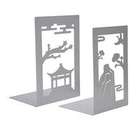 Metal Bookend Antislip Ancient Style Desktop Bookshelf Book Divider Craft Supplies Durable Rust Proof Organizer for Home Office Library Iron Material 17cm 2 Pack (Pavilion + mountains)