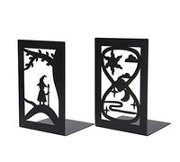 Metal Bookend Desktop Bookshelf Organizer for Home Office Use (Forest Elf Bookend + Hourglass Bookend)