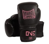 METAL BOXE - Guanti da boxe One, da adulto, nero/rosa