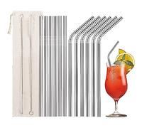 Metal Cannucce, 12 pezzi riutilizzabili cannucce (6 dritto + 6 curvo), 21cm con 2 spazzole di pulizia e 1 sacchetto portatile di trasporto, per cocktail, latte, frullato, caffè freddo, tè a bolle