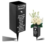 Metal Cemetery Vases, Elegant Lawn Grave Memorial Vase with Spikes Metal Funeral Flower Holder in Loving Memory Sign Flower Holder for Cemetery Vase Grave Decorations(Black)