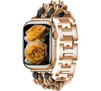 Metal Chain Band Compatible with Apple Watch Ultra3/2/1 SE3/2/1 Series11/10/9/8/7/6/5/4/3/2/1 Braccialetto Stile Western per Donna 38/40/41/42/44/45/46/49mm - Rosa Oro+Pelle