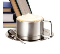 Metal Coffee Cup | 200ml Spill Proof Double Wall Stainless Steel Drinkware with Spoon | Tea Cups And Saucers for Golf Yard Balcony Courtyard Outdoor Garden Park Home Picnic Party Whiskey Beer