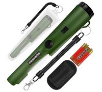 Metal detector, metal detector pinpointer per ricerca metalli, caccia al tesoro, ricerca a 360° di tesori d'oro con cintura, fondina, LED, accessori per attrezzi impermeabili (Verde militare)