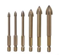 Metal Drill Bit Sets,6PCS Hexagonal Handle Cross,Alloy with 4 Cutting Edges Tile Glass Spear Head
