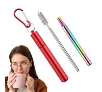 Metal Drinking Straw Kit - Compact Reusable Straw Set with Storage Case, Stainless Build with Brush and Clip for Easy Carry, Sustainable Drinkware for Camping, Picnics
