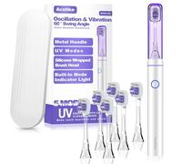 Metal Electric Toothbrush with UV Mode, Vibration and Oscillation Electric Toothbrush for Adults, 6 Brush Heads & Travel Case & Dust Cover, 5 Modes & Built in Timer, One Charge Last 120 Day（Sliver）