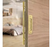 Metal Entry Door Handles Flat Barn Gate Grab Bar for Home Kitchen Bath Door,Door Pull Handle with Backplate, Small Rustic Push Pull Pole(Bronze,Length 32cm(12.6inch))