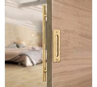 Metal Entry Door Handles Flat Barn Gate Grab Bar for Home Kitchen Bath Door,Door Pull Handle with Backplate, Small Rustic Push Pull Pole(Brass,Length 60cm(23.6inch))