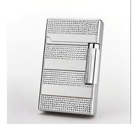 Metal Flip Lighter with Sound Side Sliding Grinding Wheel Refillable Butane Gas Open Flame Soft Flame Men's High-end Gift(Silver)