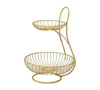 Metal Fruit Basket, Two Tier Veggies Storage, Countertop Fruit Stand Space Saving Design, Kitchen Storage Rack, Produce Organizer Basket Home Setup and Table Display, for Pantry Shelf Party Buffet Bre