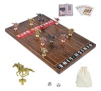 Metal Horse Racing Board Game Card Board Game Finish Line Luxury Edition Solid Wood Race Game Board 11 Batches of Metal Model Horses 2 Sets of Dice and 2 Boxes of Cards (Flame)