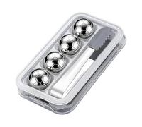 Metal Ice Cubes Reusable - 4 Pieces Refreezable Whiskey Chilling Stones | Non-Diluting Wine Beer Soda Cooling Rocks Gift Set With Storage Case & Silicone Tipped Tongs