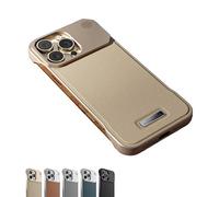 Metal Leather Frameless Aromatherapy Magnetic Case for iPhone 16 15 14 13 Series, Half-Cover Design, (15Plus,Gold)