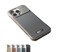 Metal Leather Frameless Aromatherapy Magnetic Case for iPhone 16 15 14 13 Series, Half-Cover Design, (17,Gray)