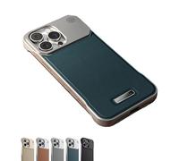 Metal Leather Frameless Aromatherapy Magnetic Case for iPhone 16 15 14 13 Series, Half-Cover Design, (17PRO MAX,Blue)