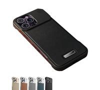 Metal Leather Frameless Aromatherapy Magnetic Case for iPhone 16 15 14 13 Series, Half-Cover Design, (17,Black)