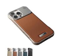 Metal Leather Frameless Aromatherapy Magnetic Case for iPhone 16 15 14 13 Series, Half-Cover Design, (17PRO MAX,Brown)