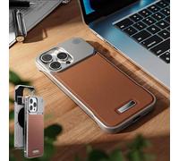 Metal Leather Frameless Aromatherapy Magnetic Case, PU Leather Shockproof Protective Cover Phone Case, Comfortable Silky Touch for iPhone 17 16 15 14 13 Series (17AIR,Brown)