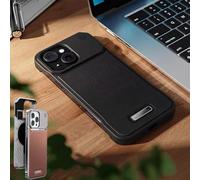 Metal Leather Frameless Aromatherapy Magnetic Case, PU Leather Shockproof Protective Cover Phone Case, Comfortable Silky Touch for iPhone 17 16 15 14 13 Series (17AIR,Black)