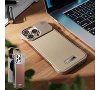 Metal Leather Frameless Aromatherapy Magnetic Case, PU Leather Shockproof Protective Cover Phone Case, Comfortable Silky Touch for iPhone 17 16 15 14 13 Series (17AIR,Gold)
