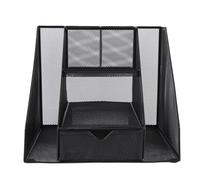 Metal Mesh Desktop Organizer Vertical Storage Basket with Drawer Letter Box Pen Holder for Office Classroom Library Sturdy Iron Black