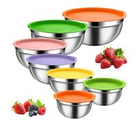 Metal Mixing Bowls - 6 pezzi Nesting Non-Slip Stainless Steel Set | Dishwasher Safe Bowls with Lids, Perfect for Mixing and Storing Salice, Snacks, Eggs, Vegetable, Dough, Fruits | Food Organizer