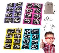 Metal Montessori Puzzle Solving,3D Interlocking Metal Wire IQ Logic Game, Reverse Thinking Physics Mind Games, Puzzle Ring Disentanglement Set for Party Favor Kids Adults Challenge (32pcs)