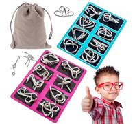 Metal Montessori Puzzle Solving,3D Interlocking Metal Wire IQ Logic Game, Reverse Thinking Physics Mind Games, Puzzle Ring Disentanglement Set for Party Favor Kids Adults Challenge (16pcs)