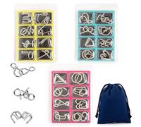 Metal Montessori Puzzle Solving, Metal Wire Puzzle Set of 24/32 with Pouch, Iron Link Unlock Interlock Game, MetalPuzzles for Adults, Problem-solvings Enthusiasts (3-piece set)