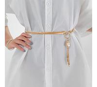 Metal Oval Rhinestone Waist Chain Female Tassel Pendant with Dress Decoration Female Thin Waist Seal
