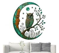 Metal Owl Tree Wall Art 40cm Rustic Crescent Cutout For Indoor Decor