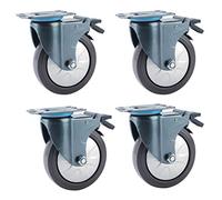 Metal Plate Caster Wheels Set of 4 Rubber Base Trolley Swivel Caster,Safety Dual Locking,No Noise Wheel,Royal Blue Anti-Rust Coating Process,with Top Plate & Bearing Heav,Brake-4in/100mm