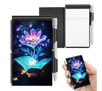 Metal Pocket Notebook with Pen Holder, Aluminum EDC Mini Notepad & Journal, Refillable Paper & Pen, 4.4x2.9 Tactical Notebook for Work, Police, Travel, Daily Carry-Glowing Lotus Flower On a Book